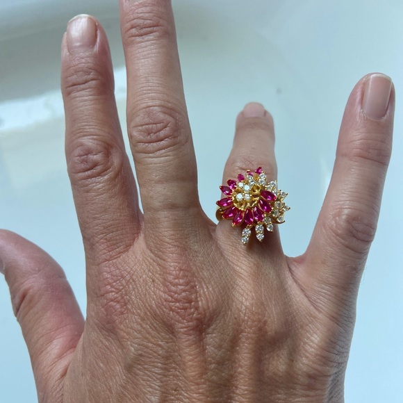 Sterling Silver Vermeil Yellow Gold Over Ruby and Diamond ring (lab created) - Picture 4 of 8